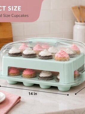 Cupcake Carrier 24 Cup Extra Tall Lid Seafoam Green NIB #92